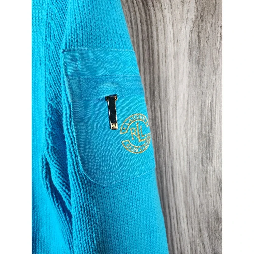 Vintage Ralph Lauren Blue Gold Zippered Knit Military Sweater Size M - Picture 2 of 5
